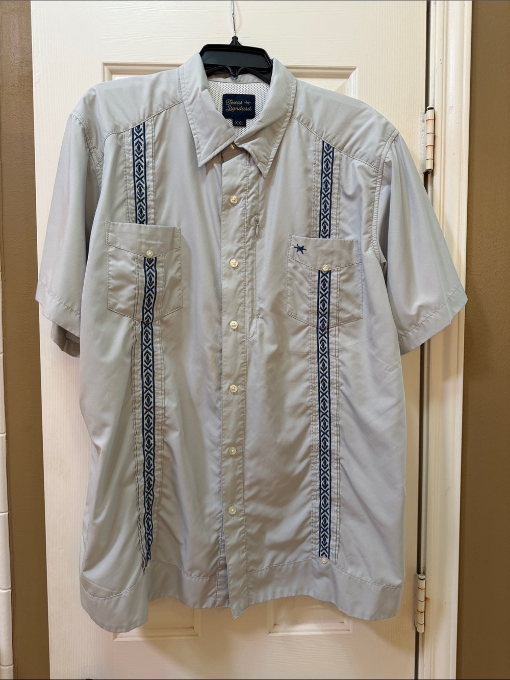 Texas Standard Light Gray Short-Sleeve Embroidered-Trim Button-Down Shirt